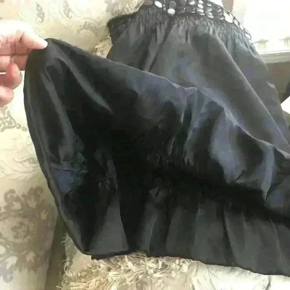 Laurel Escada Flowy  Black Bubble Skirt Wooden Beads Button Accent - Picture 5 of 11